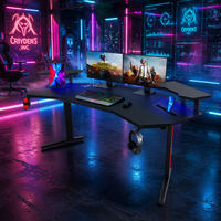 Bureau de jeu RGB grand format 180 cm, table d'angle pour e-sport, fabricant de bureaux de jeu pour PC, bureau gamer noir avec LED