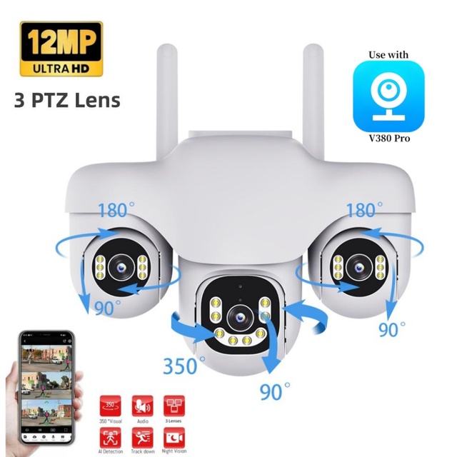 3 Lenses PTZ IP Camera HD 12MP 8K 4K 2K Cmos Sensor Network V380 Wifi Smart Net Camera V380 Mexico Europe LA US America 4G