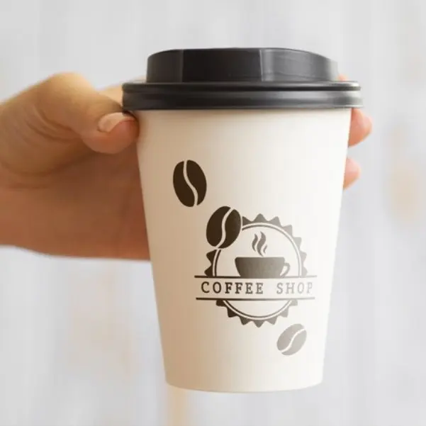 Individuell bedruckter umweltfreundlicher Takeaway 6 Oz 8 Unzen 12 Unzen einweg-Schwarzer Kaffeebecher aus Papier heiße Kaffeebecher mit Deckel Logo