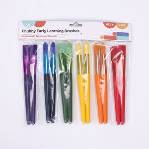 Juego de 12 pinceles de Aprendizaje Temprano Chubby para niños, mango de plástico, pelo de nailon, pinceles de pintura DIY - Product Image 2