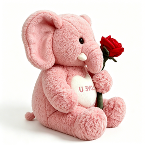Peluche d'éléphant rose super douce et moelleuse, grand jouet en peluche d'éléphant rose aux oreilles tombantes, patch en forme de cœur blanc brodé avec le mot LOVE inversé - Product Image 5