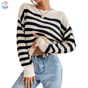 Fashion Sweater Striped Yarn Knitting Wool Loose Pullover Crewneck Knitwear <strong>Woolen</strong> For Women Casual <strong>Top</strong> - Product Image 1