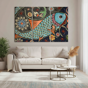 Modern Mosaic Fish Art - Abstract Printed Canvas, 3 Panels,3P-Gallery <b>Wrapped</b> - Product Image 3