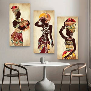 Quadro su tela moderno e vivace con stampa artistica di cultura etnica africana dorata, poster artistico, quadro decorativo da parete - Product Image 1