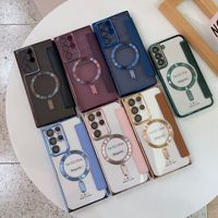 Étui de téléphone antichoc en cuir PU avec porte-cartes et électroplaqué magnétique TPU+PC pour Samsung S23 S24 S25 S26 Plus Ultra