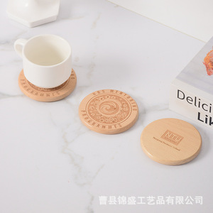 Sous-verre rond en bois massif avec logo, isolant thermique, pour tasses à thé et à café, anti-brûlure, antidérapant, promotionnel - Product Image 4