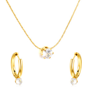 Conjunto de collar con colgante de cristal chapado en oro y pendientes de aro para mujer, joyería fina para uso diario - Product Image 5