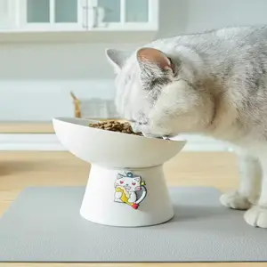 UFBemo grosir mangkuk keramik hewan peliharaan mangkuk tinggi miring datar untuk kucing dan anjing keramik mangkuk hewan peliharaan dan pengumpan