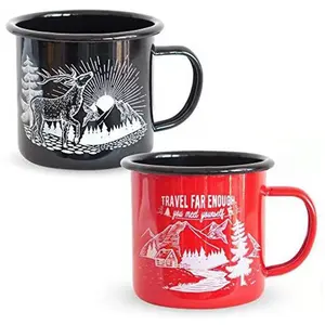 Enamel Mug Set 12oz Set of 2 Vintage Enamel Couples Coffee Mugs Tea Cup Coffee Mug Set Couples Gifts For Couple