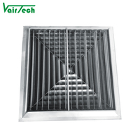HVAC Ventilation SS 304 Diffuseur d'air 4 voies Plafond Diffuseur carré en acier inoxydable avec amortisseur