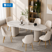 Ensemble de table à manger moderne extensible en verre trempé avec pieds en métal, 6 places, non pliable, imperméable, écologique, durable, pour hôtel et maison