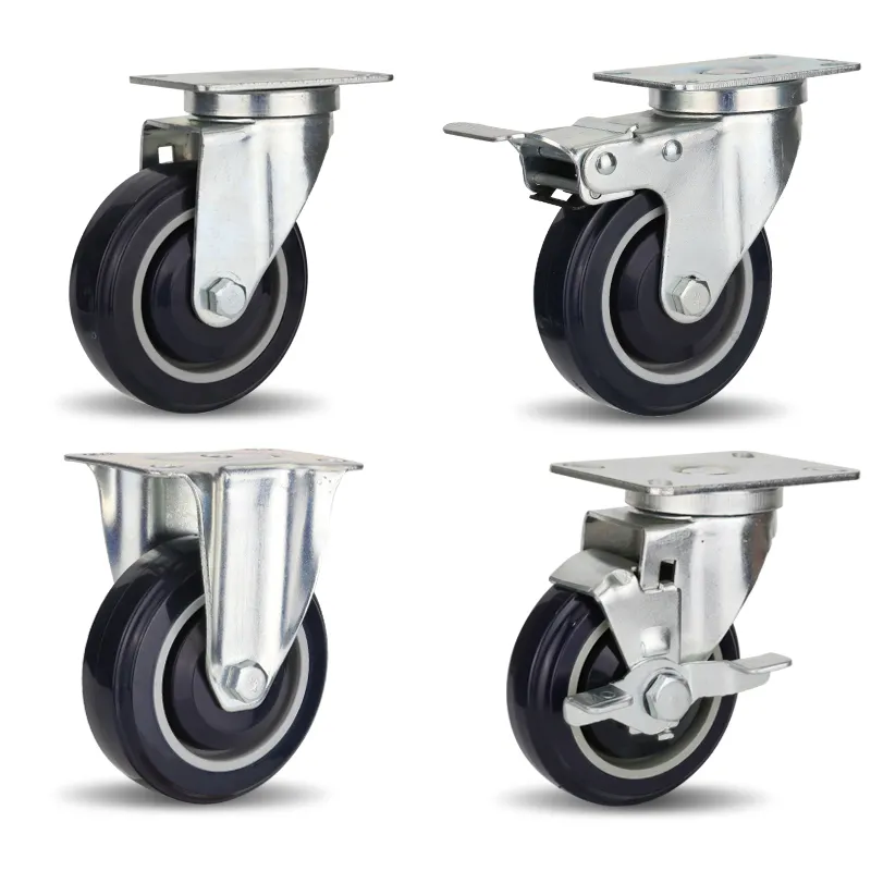 Pu Casters3 Inch Medium Duty Flexibele Rotatie Side Remmen En Volledige Remmen Supermarkt Trolley Caster