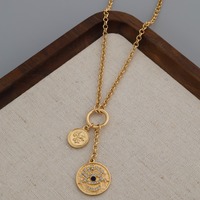 Nouveaux accessoires de mode personnalisés, collier multi-chaînes pour femme avec pendentif œil de diamant et boucle de selle plaqué or, chaîne cubaine