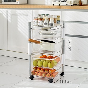 <span class=keywords><strong>2</strong></span>/<span class=keywords><strong>3</strong></span>/4/5 strato rotante pratico Trolley da cucina scaffale quadrato in plastica con ruota girevole Organizer da cucina - Product Image 2