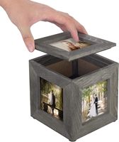 Mini cube photo en bois massif gris vintage de 5 pouces et boîte-cadeau souvenir caché, centre de table décoratif en bois