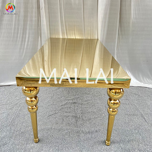 Tavolo da Pranzo di Lusso in Acciaio Inossidabile Dorato, Tavolo a Specchio Lucido per Matrimoni, Arredamento Nuziale - Product Image 3