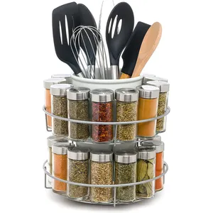 Organisateur de cuisine durable peu encombrant populaire et étagère à épices assortie à étagère à épices, étagère à épices tournante et cruche à outils en grès