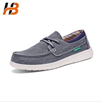 Mocassins confortables en cuir et toile Hebo, chaussures décontractées pour hommes, mocassins à enfiler, chaussures bateau, mocassins personnalisables avec logo