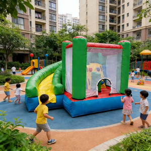 Château gonflable classique vert-rouge en PVC écologique avec toboggan latéral, qualité commerciale, pour enfants et <span class=keywords><strong>collectivités</strong></span> - Product Image 3