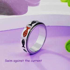 Bague anti-stress inspirante en acier inoxydable « Nager <span class=keywords><strong>contre</strong></span> le courant » pour femmes, vente en gros - Product Image 5