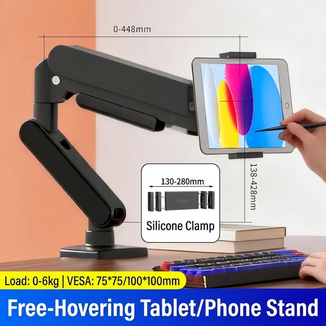 Adjustable Gas Spring Tablet Arm Stand Free Hover Desktop Phone Holder Aluminum Alloy Long Arm VESA Mount for iPad Drawing