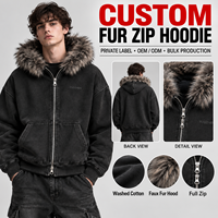 Sweat à capuche zippé surdimensionné personnalisé délavé à l'acide, unisexe, style streetwear vintage, en fausse fourrure épaisse, fournisseur en gros pour marques