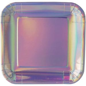 FDA Approved 350gsm White Holographic Foil Square Metallic Silver <b>Disposable</b> <b>Plate</b> 7-Inch Square Party Supplies - Product Image 5
