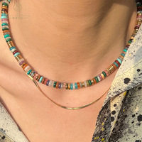 Collier Ras-du-Cou Y2K Bohème Perlé en Pierres Fines et Perles Plaqué Or Véritable, Idéal Bijou de Plage et Surfeur
