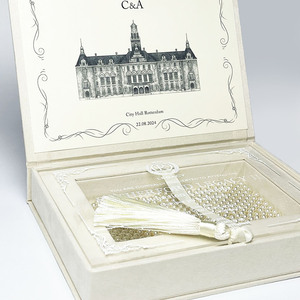 Premium Gift Ivory Suede Velvet Handmade <b>Wedding</b> Invitation <b>Box</b> Custom Monogram UV Printed <b>Card</b> Holder Chiang Mai Thailand - Product Image 3