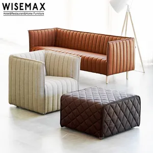 WISEMAX sofa kursi gaya modern Nordik furnitur ruang tamu bergaris berlian kisi kain kayu padat sofa