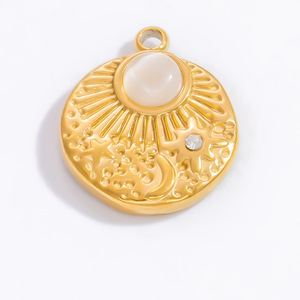 Charmes en acier inoxydable incrustés de pierres précieuses plaqués or 18K PVD |   Pendentif soleil éclatant, aigle impérial et étoile pour la fabrication de bijoux DIY |   Hypoallergénique - Product Image 5