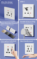 Interruptor de Pared Eléctrico Universal Kamanni L8-39 Gris, 13A, 2 Puertos USB, 2 Puertos Tipo-C, 4 Tomas de Corriente, IP20, para Control de Ventilador y Lámpara con Regulación