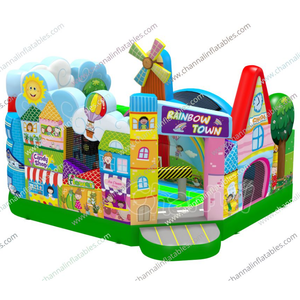 Trung Quốc sân chơi lớn cầu vồng thị trấn chủ đề kết hợp trượt nhảy nhà trẻ em lâu đài <span class=keywords><strong>bouncy</strong></span> bóng cung điện bơm hơi - Product Image 1