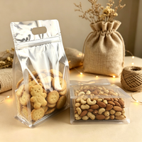 Transparante matte achtzijdig gesealde staande pouch met handvat, voedselveilige ritssluitende verpakkingstas voor snacks en noten