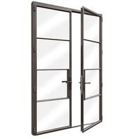 Puerta de Vidrio con Marco de Metal Doble, Estilo Francés, Exterior, Moderna, de Hierro Negro, Personalizada, Venta al Por Mayor Directa de Fábrica