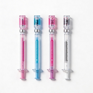Penna Creativa Coreana per Studenti, Design a Siringa, Punta 0.38mm, Inchiostro Blu/Rosa Gel, Penna Neutra in Plastica - Product Image 1