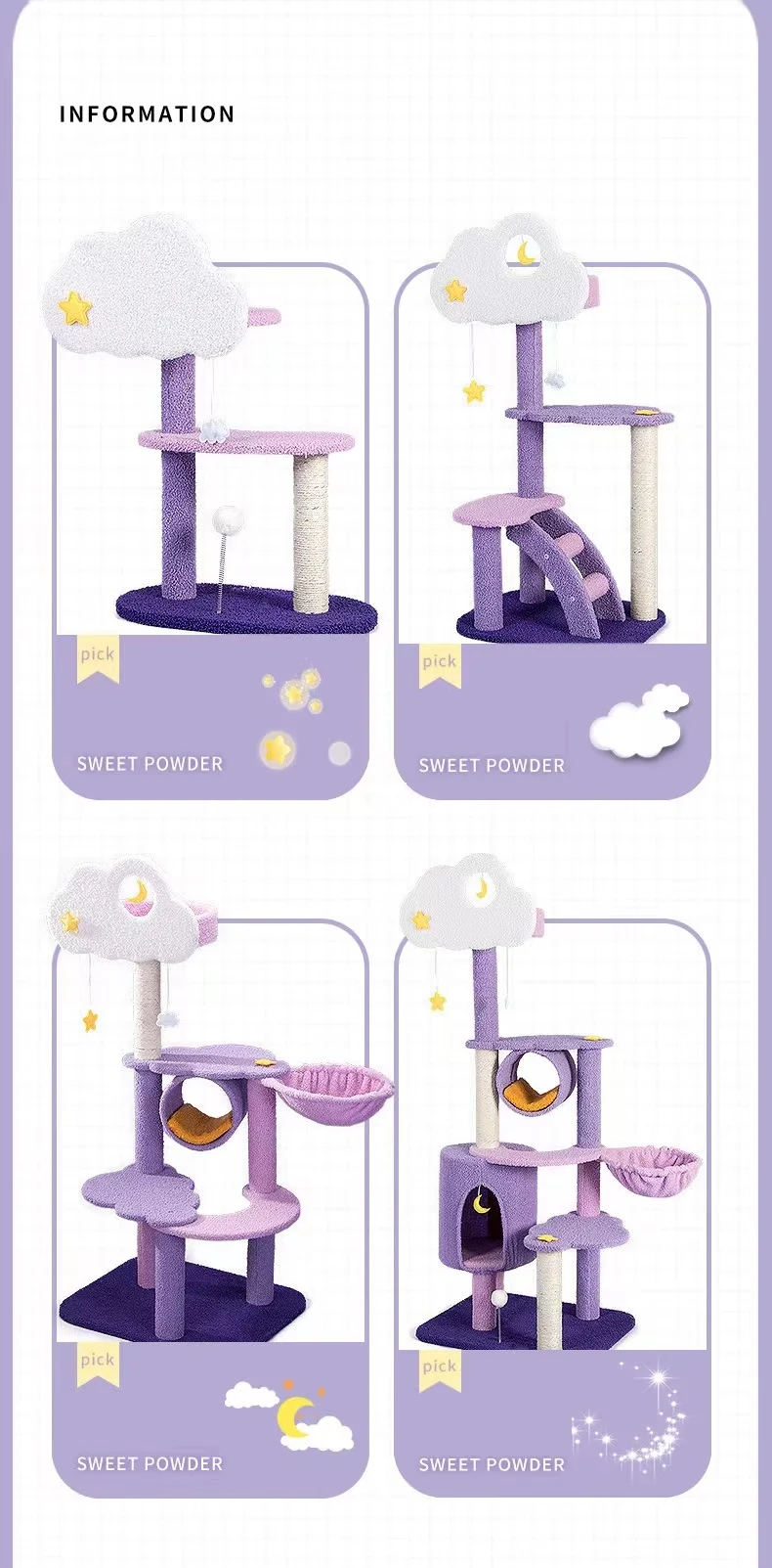 Cat tree post wholesale OEM moonlight cat climbing frame cat tree paradise 105-228