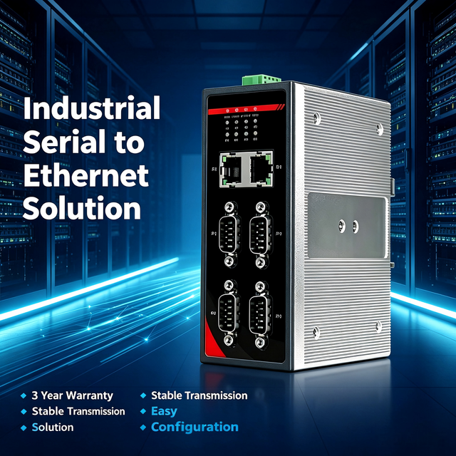 Industrial DIN-Rail Serial to Ethernet Gateway, RS232/485 Modbus RTU/TCP Converter, for Smart Factory & SCADA Systems