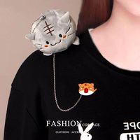 Bros Pin Hewan Lucu Bahan Katun Plush, Kartun Harimau Rubah Kucing Dinosaurus, Isi Kapas PP, Ornamen Aksesoris Pakaian