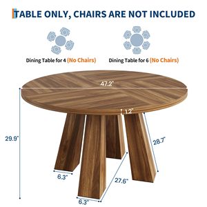 Table à manger ronde SENYU en noyer de 47 pouces avec 4 pieds inclinés robustes, base en bois géométrique pour 4 à 6 personnes. - Product Image 3