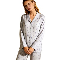 Pyjama personnalisé pour femme en coton 100% respirant, doux et lisse, imprimé floral, manches longues, col en V, taille XL, décontracté et élégant