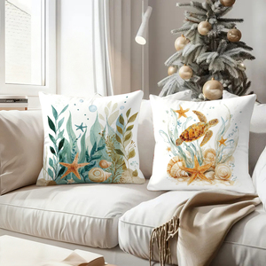 Ocean-themed throw pillows with coral sea turtles and starfish designs for cozy home decor - Product Image 4