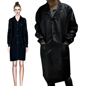 Custom design ESD Anti-static V-neck Button Lab Coat Science Jacket Men/Women Long-sleeve Non-disposable Workwear Uniform