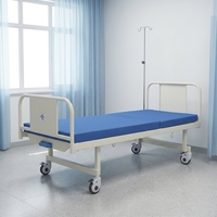 Lit d'hôpital manuel à une manivelle |   Lit médical monofonctionnel avec poteau porte-perfusion et roulettes