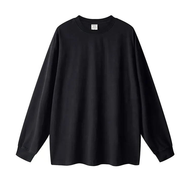 Japonya yüksek kaliteli pamuk özel T Shirt erkekler için siyah ağır ağırlık uzun kollu boy Tshirt baskı erkek t-shirt