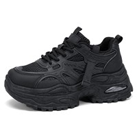 Chaussures décontractées pour femmes à lacets, fines, respirantes, à semelle épaisse, style Dad, avec empeigne en maille, rehaussantes, nouvelle collection été 2026, polyvalentes