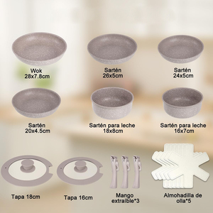 Ensemble de casseroles en céramique marbrée antiadhésive de haute qualité avec poignée amovible en bakélite, couvercles en verre, compatible lave-vaisselle, pour gaz et induction - Product Image 3