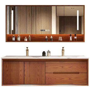Wholesale Mid-CenturyModern Wood Bathroom Vanity Set With LED Mirror Display 60 In Wall Mounted Contemporary - Product Image 5