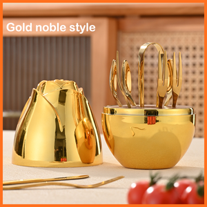 मिनी गोल्डन रोज़ एग फ़्लैटवेयर स्टोरेज बॉक्स 316L स्टेनलेस स्टील हाई अपीयरेंस लेवल कॉफ़ी स्पून फ्रूट डेज़र्ट फोर्क सेट - Product Image 2