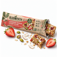 Sachet d'emballage personnalisé en papier kraft à fermeture arrière pour barres protéinées végétaliennes (fraise, pistache, noix de coco, flocons d'avoine)